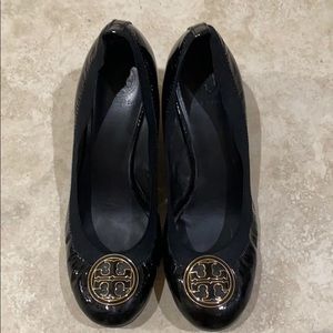 Tory Burch Black Patent Leather Wedges. Size 9/10